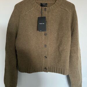Massimo Dutti Olive-Brown Button-Front Wool Knit Cardigan